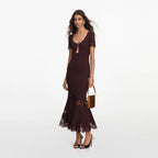 Brown Ribbed Knit Midi Dress
