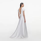 White Taffeta Collared Maxi Dress