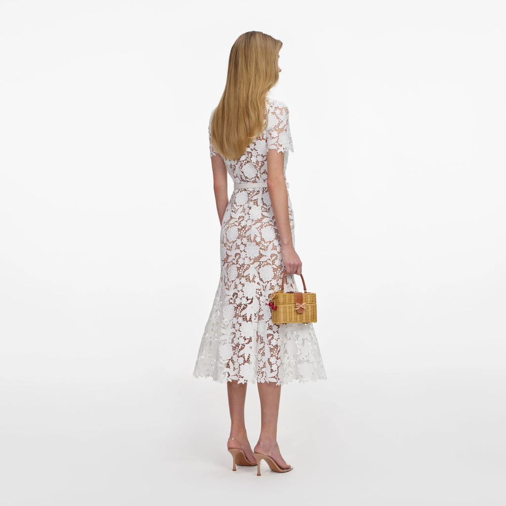 White Lace Collared Midi Dress