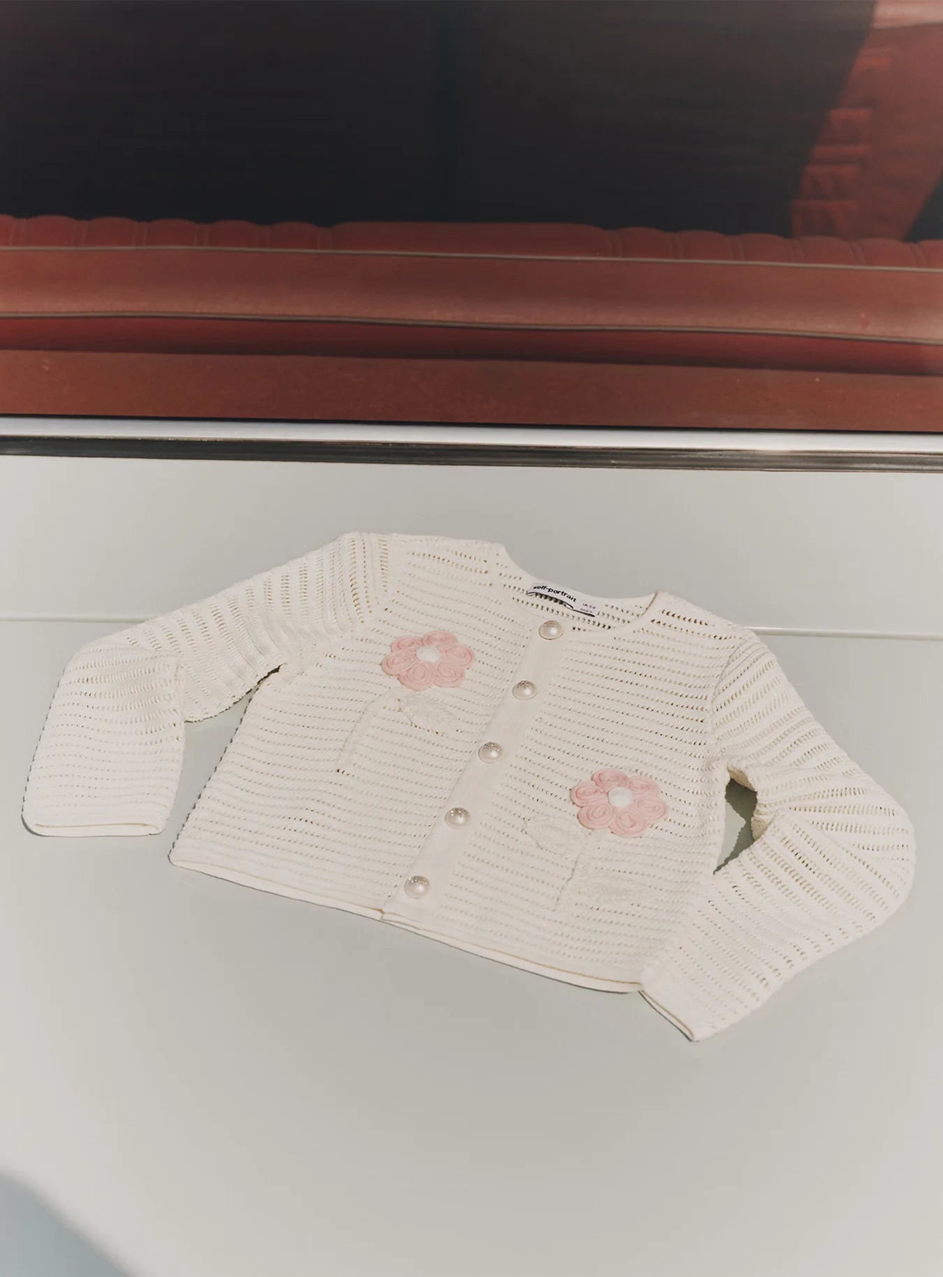 Cream Flower Knitted Cardigan