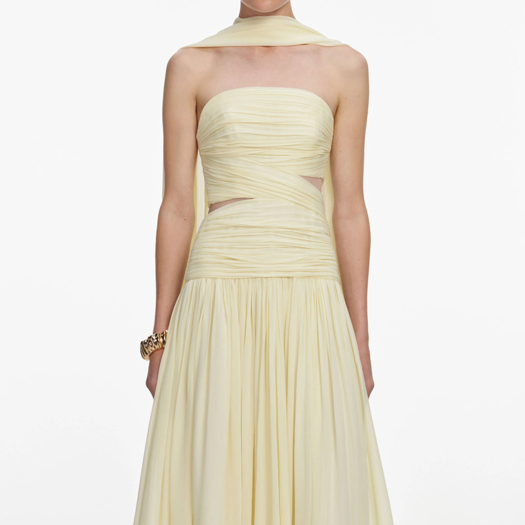 Yellow Georgette Scarf Midi Dress