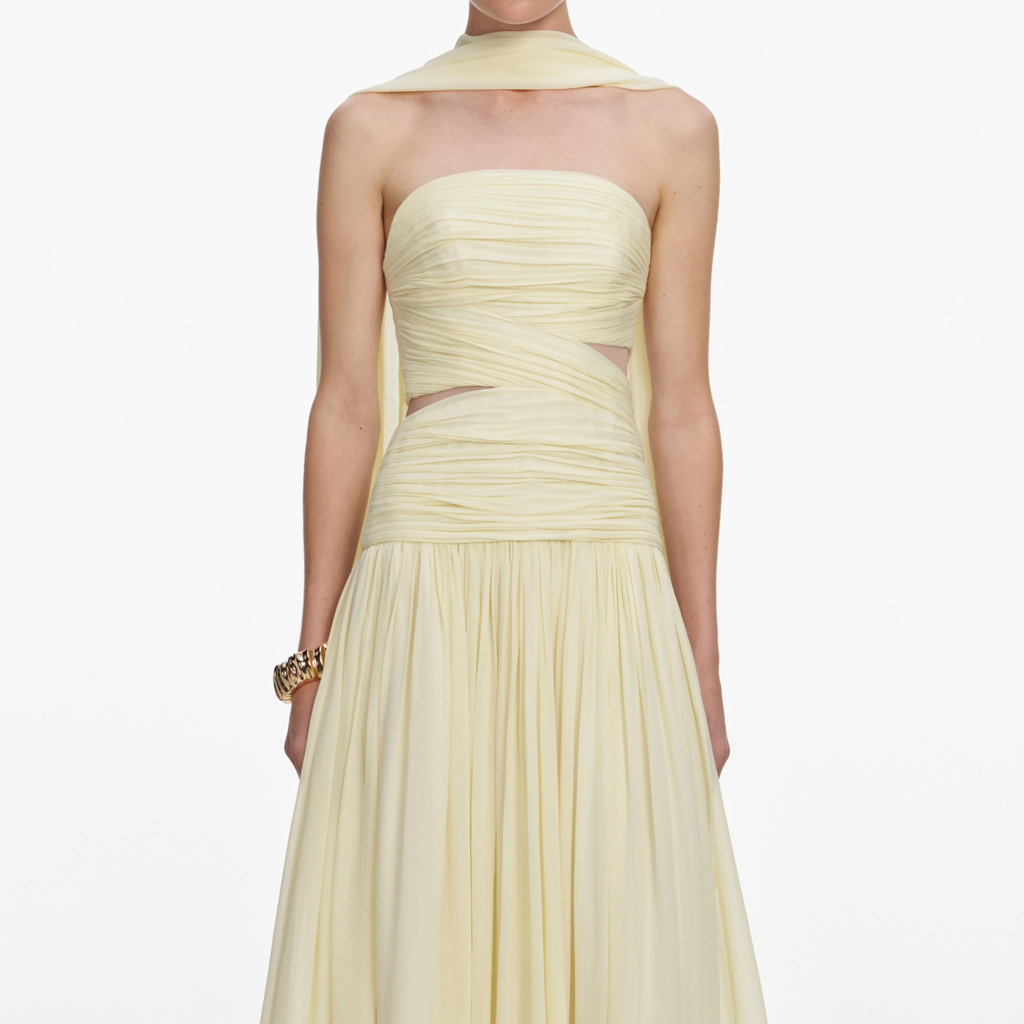 Yellow Georgette Scarf Midi Dress