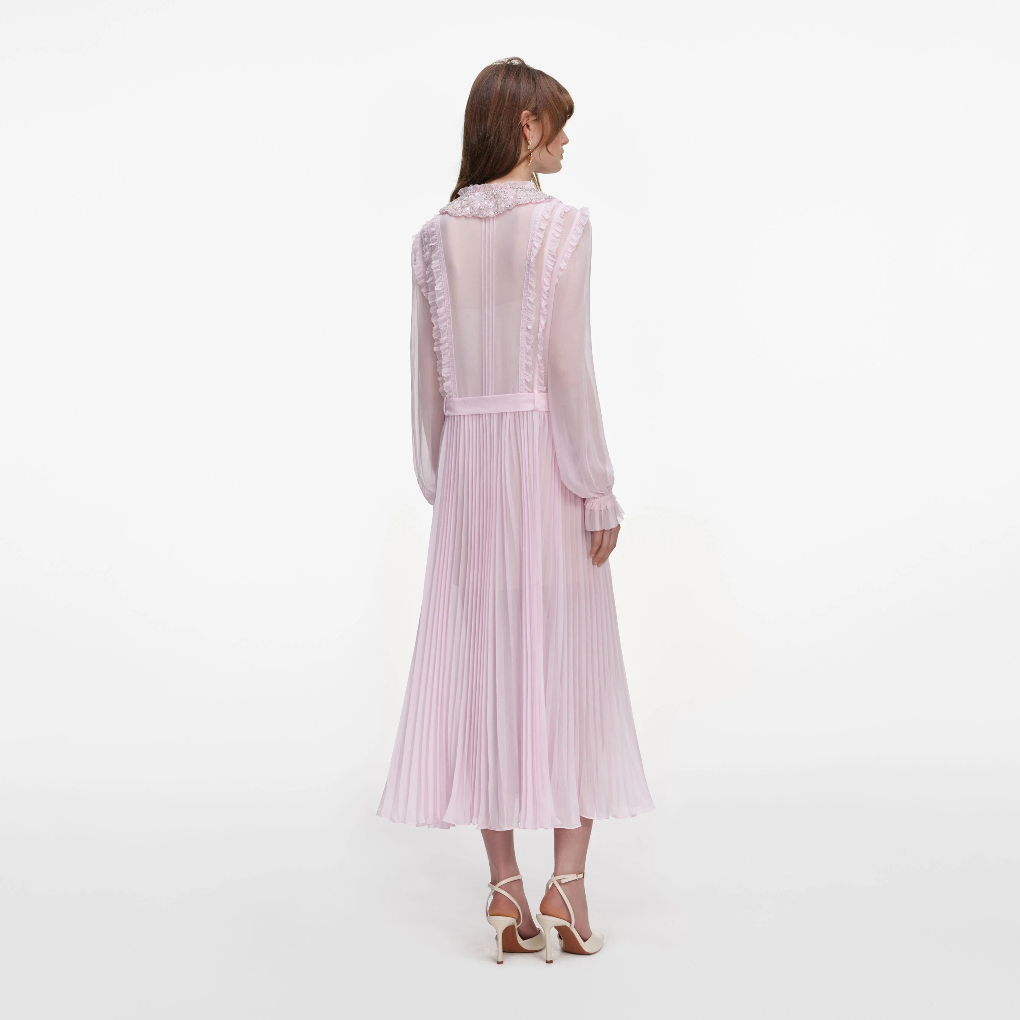 Pink Pleated Georgette Midi Dress