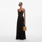 Black And Gold Chiffon Maxi Dress