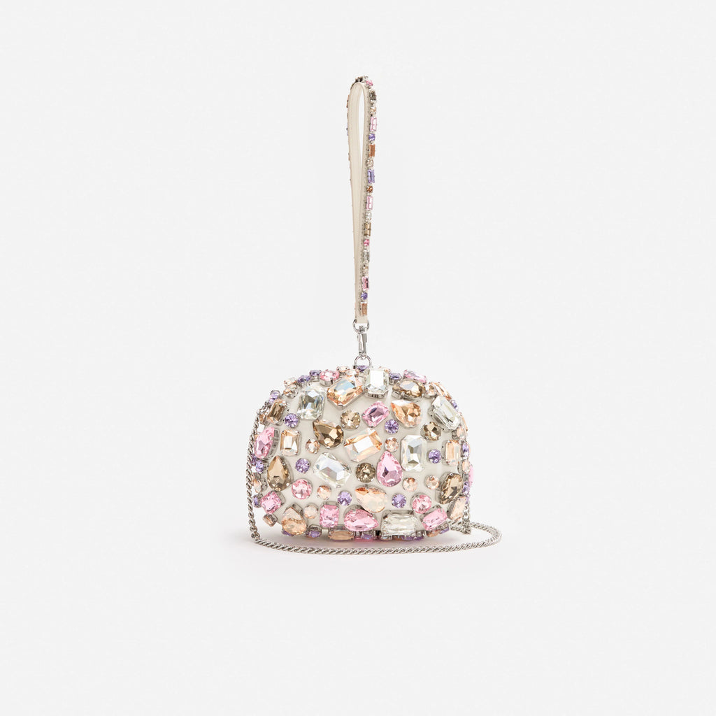 Multi Crystal Embellished Top Handle Clutch Bag