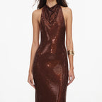 Brown Rhinestone Racer Back Maxi Dress
