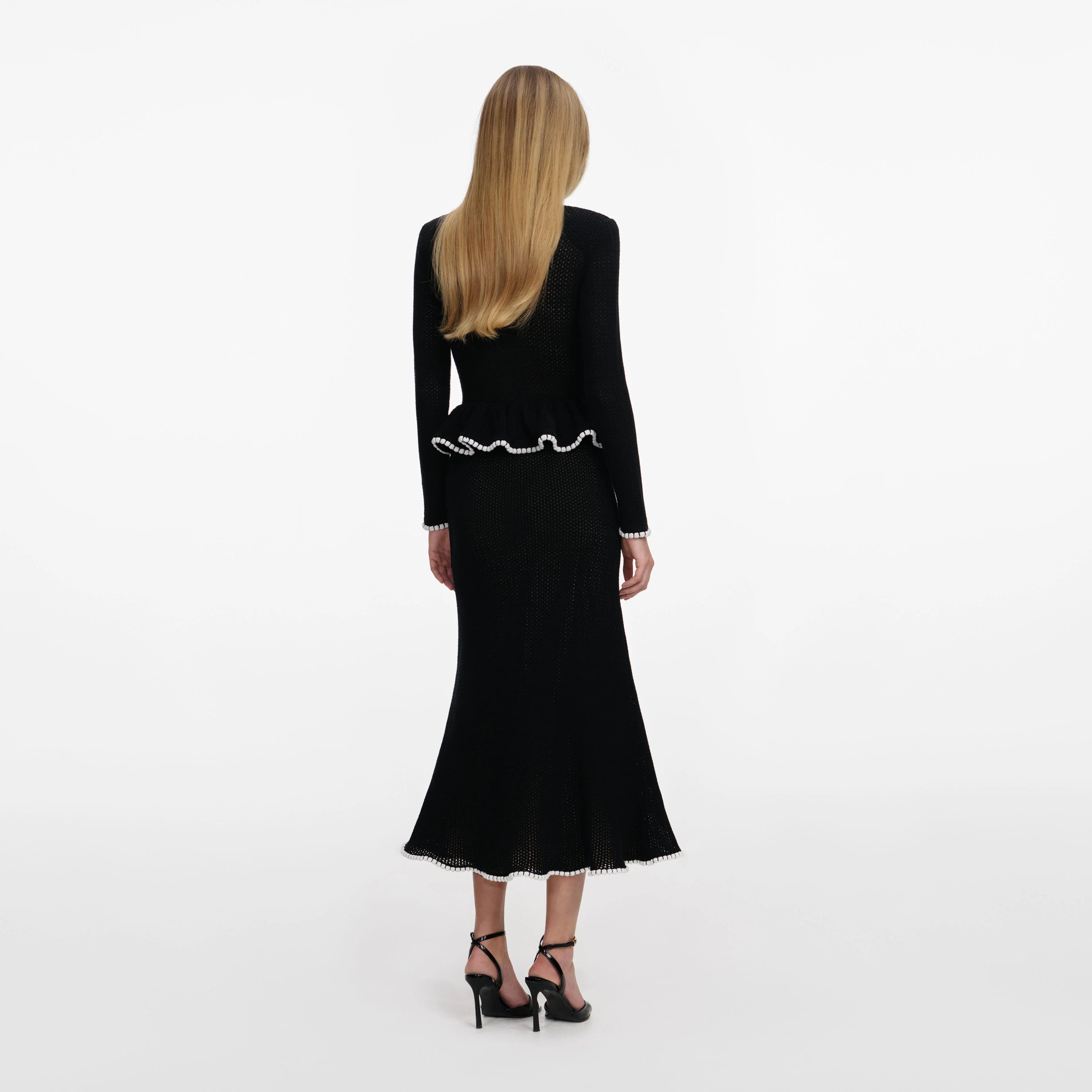 Black Lace Insert Peplum Knit Midi Dress