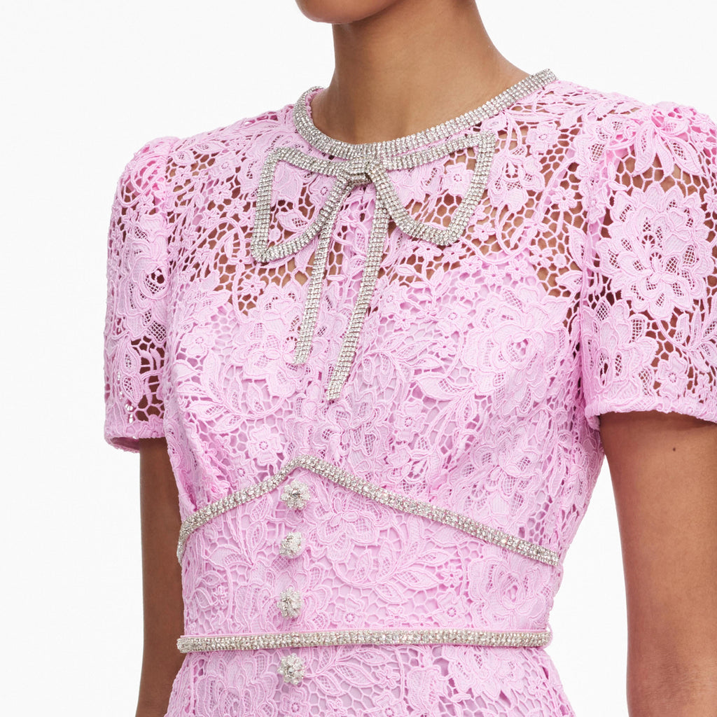 Pink Cord Lace Midi Dress