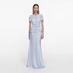 Blue Lace Satin Maxi Dress