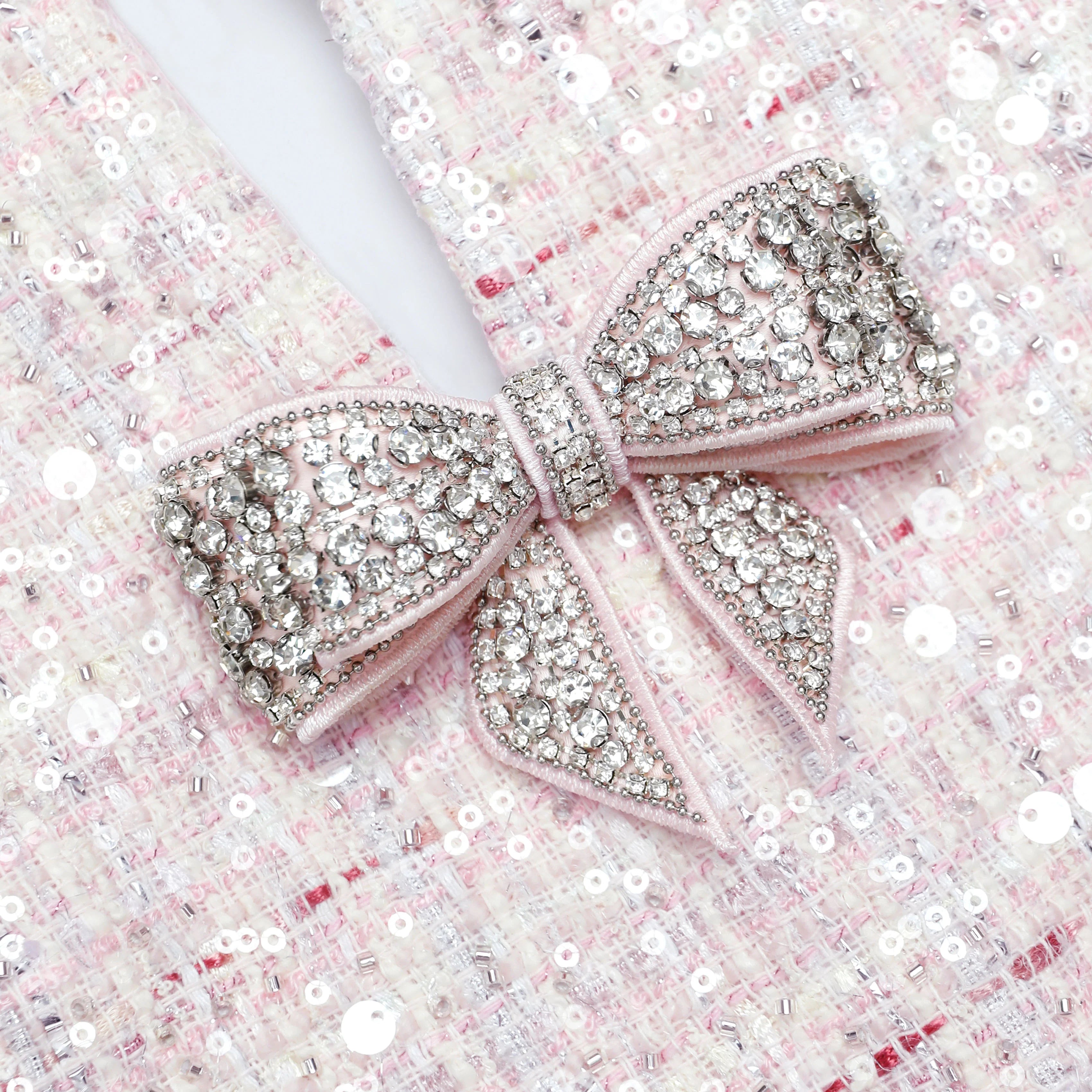 Pink Sequin Boucle Bow Mini Dress