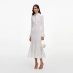 White Pointelle Knit Flare Midi Dress