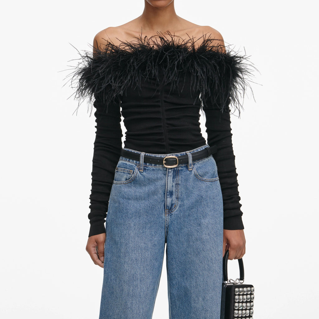 Black Feather Viscose Knit Top