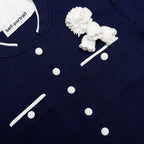 Navy Crochet Flower Knit Midi Dress