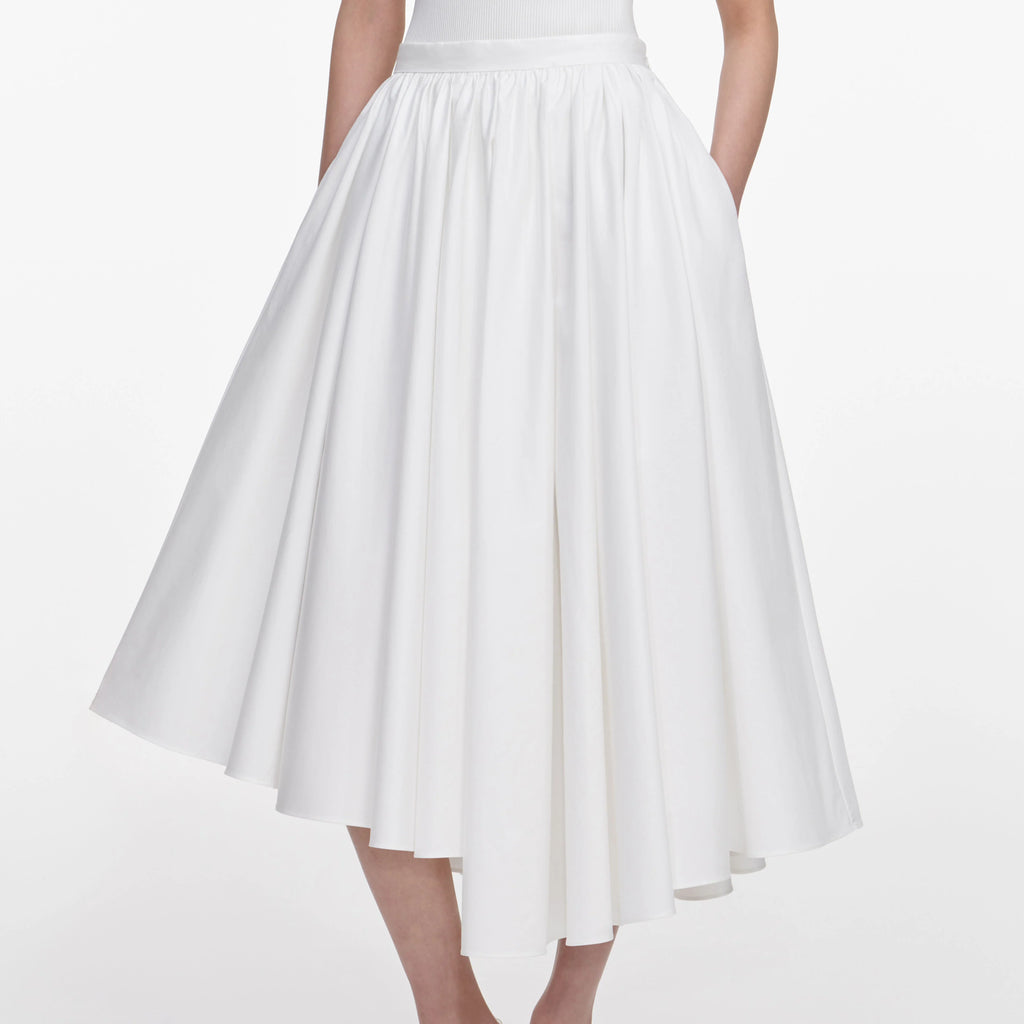 White Cotton Poplin Midi Skirt