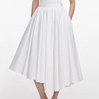 White Cotton Poplin Midi Skirt