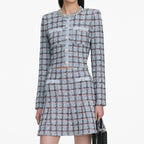 Blue Check Knit Mini Skirt