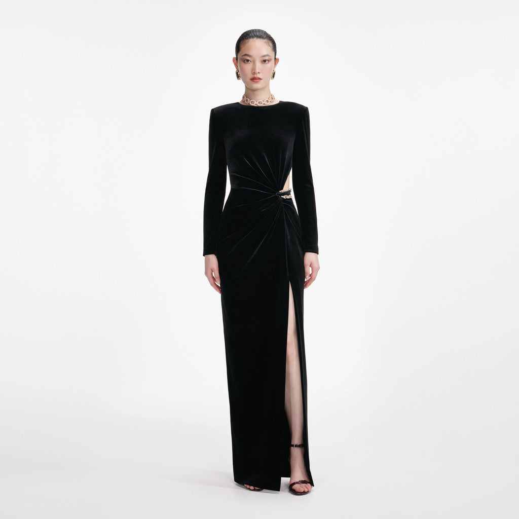 Black Velvet Embellished Maxi Dress