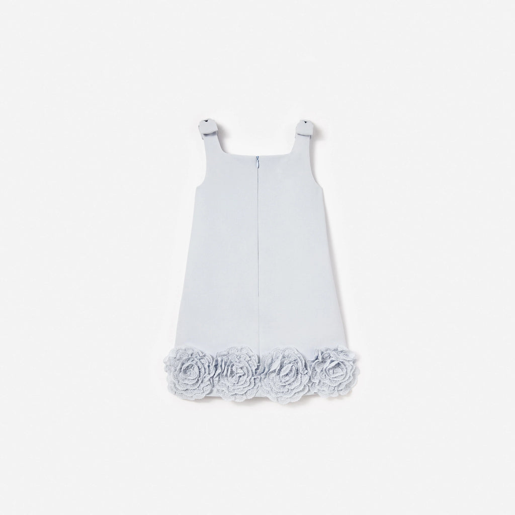 Blue Crepe Flower Dress
