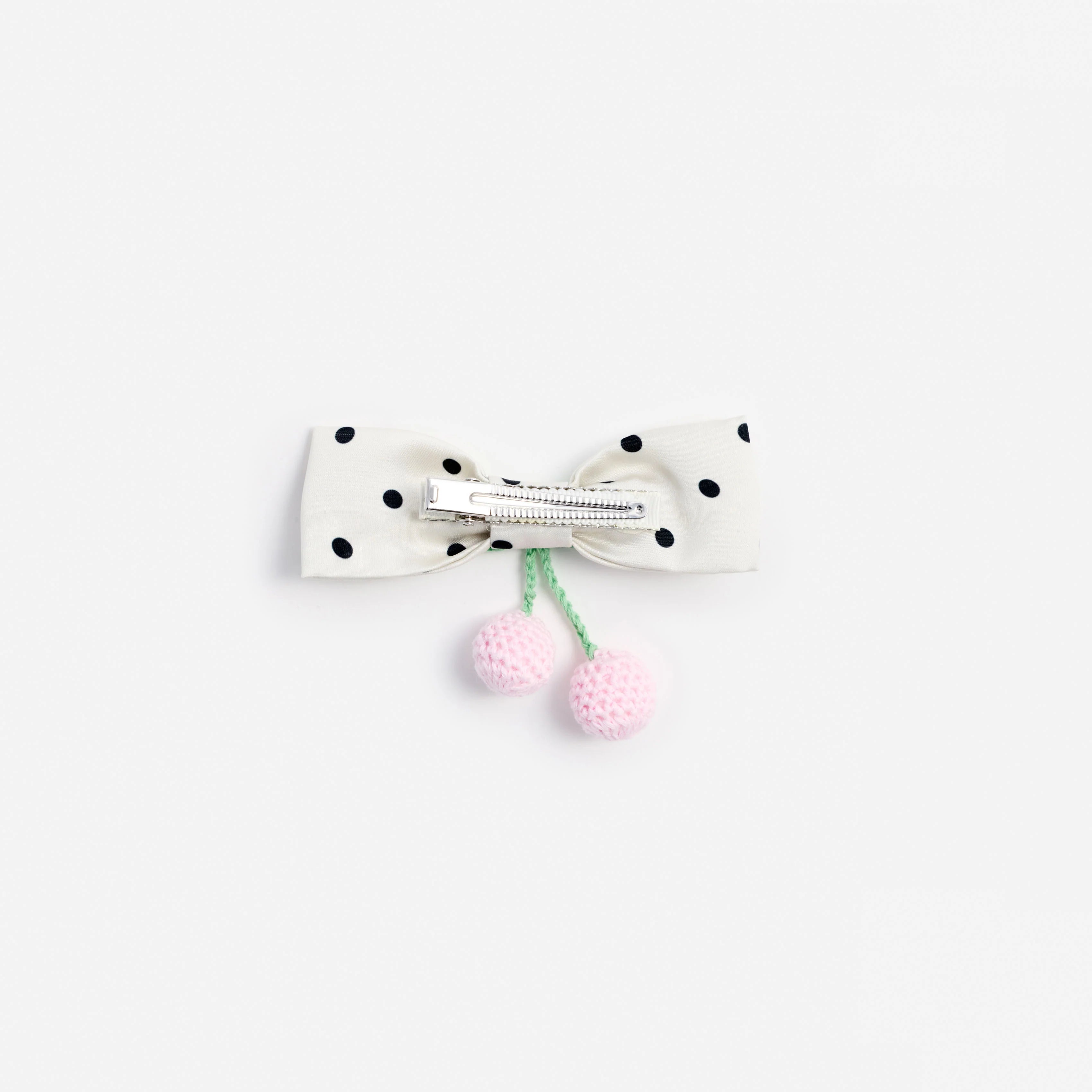 Cream Polka Dot Cherry Motif Hair Clip