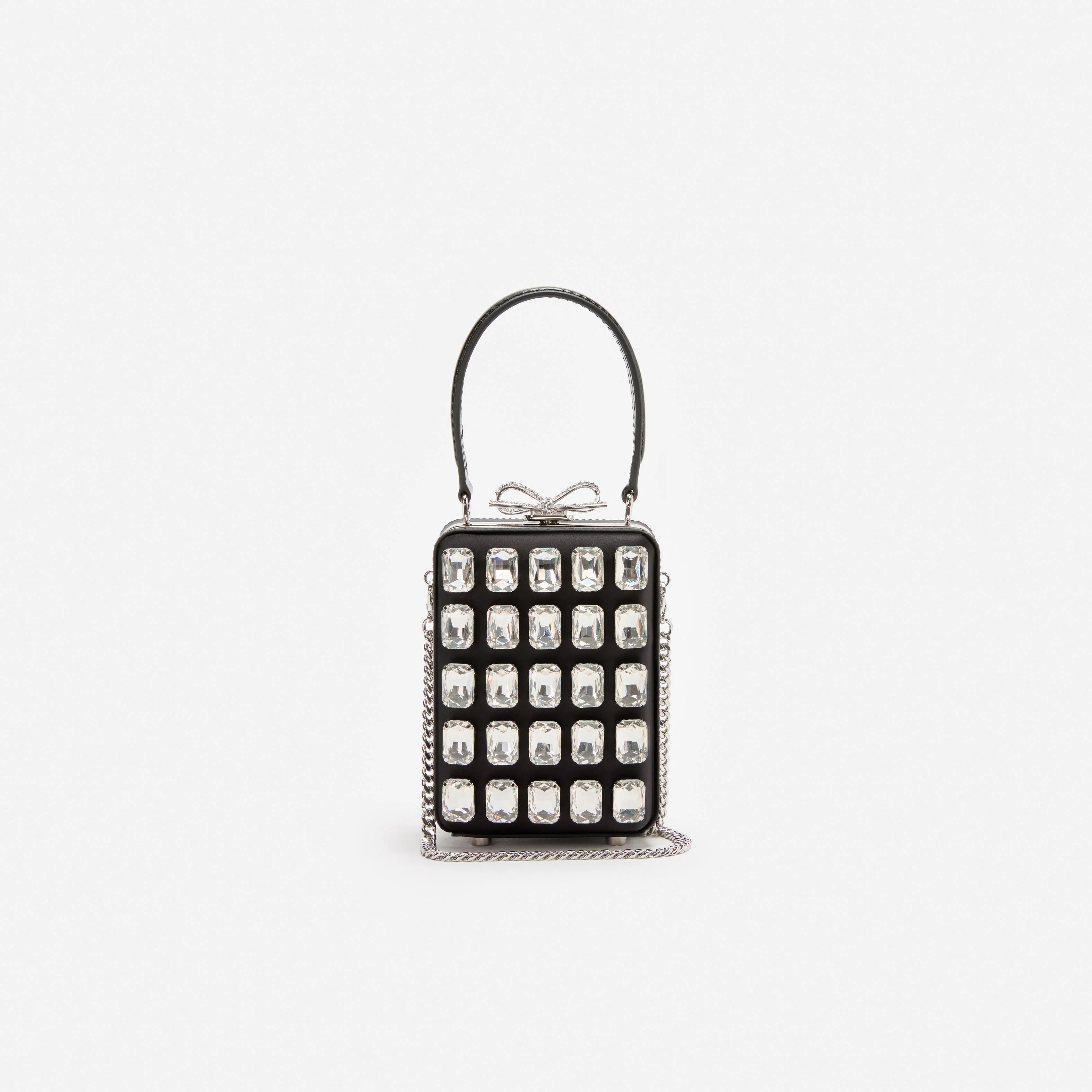 Black Satin Crystal Micro Bag