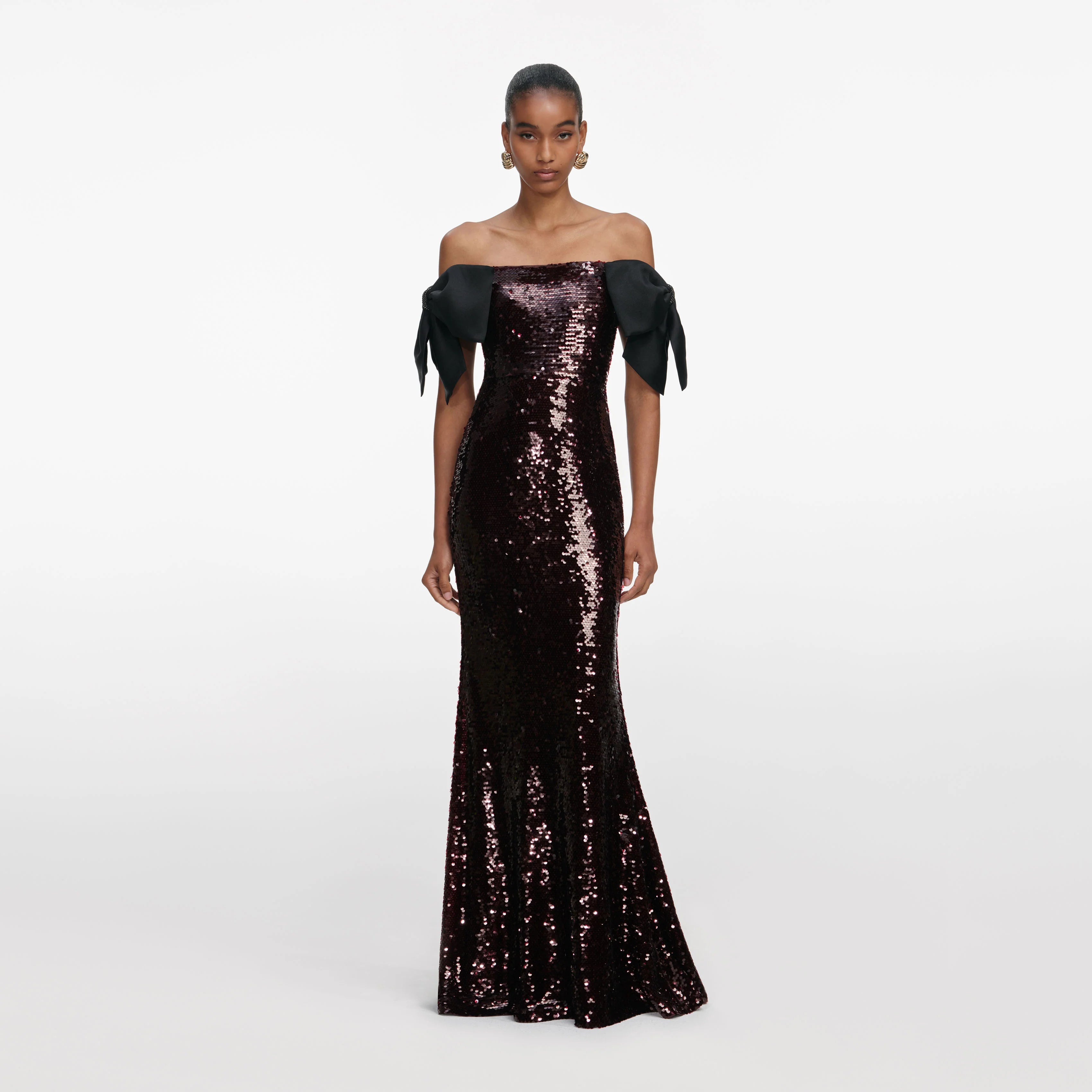 Brown Sequin Bow Maxi Dress