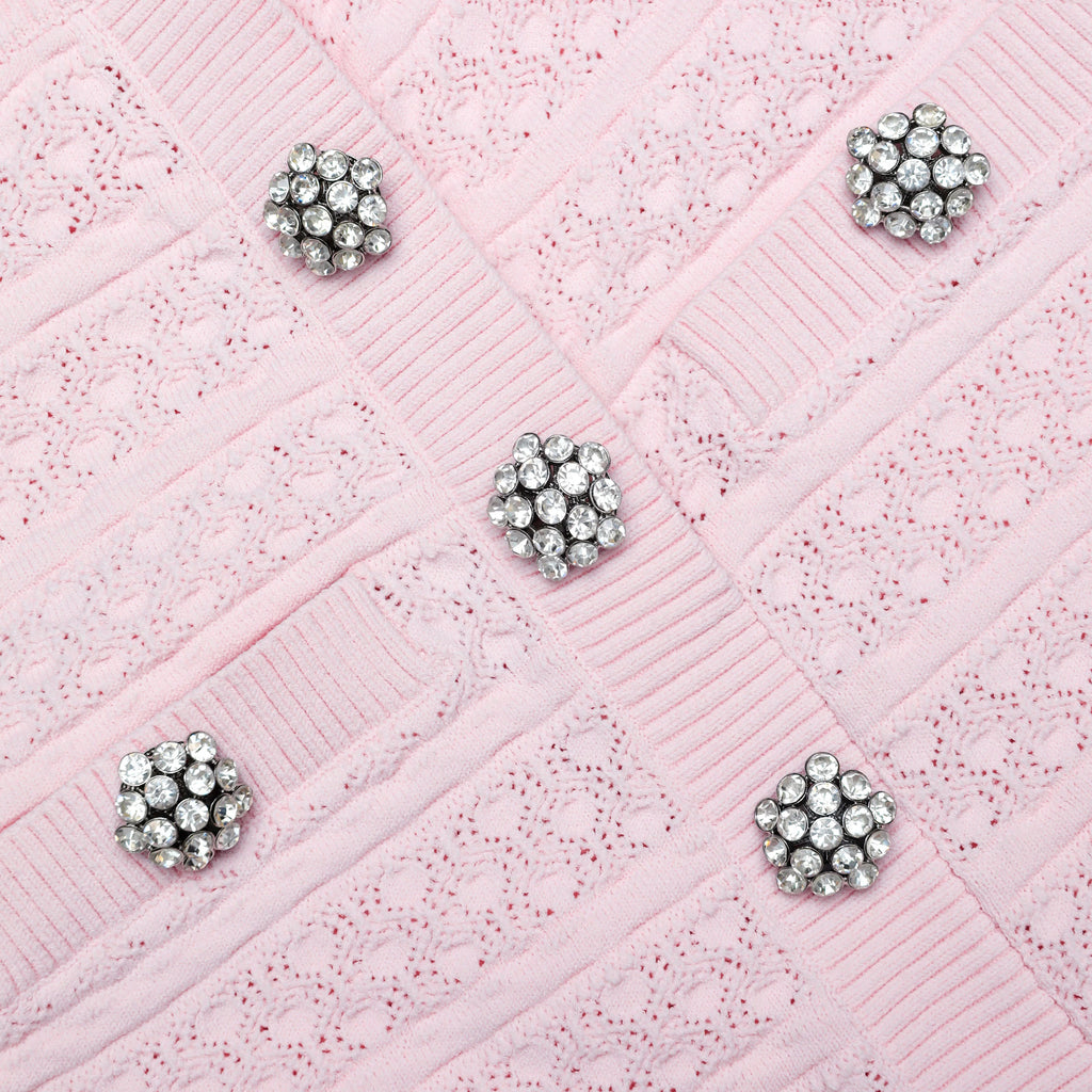 Pink Pointelle Diamante Knit Mini Dress