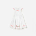 White Cotton Bow Embroidered Dress