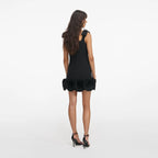 Black Crepe 3D Flower Mini Dress