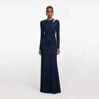 Navy Rhinestone Mesh Cut Out Maxi Dress