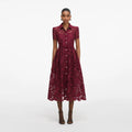Burgundy Lace Collared Midi Dress