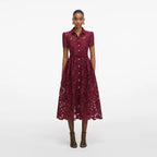 Burgundy Lace Collared Midi Dress