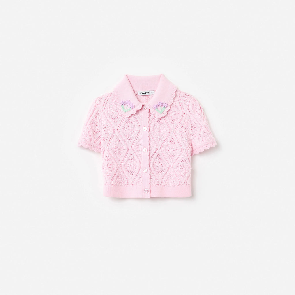 Pink Flower Embroidered Knit Top