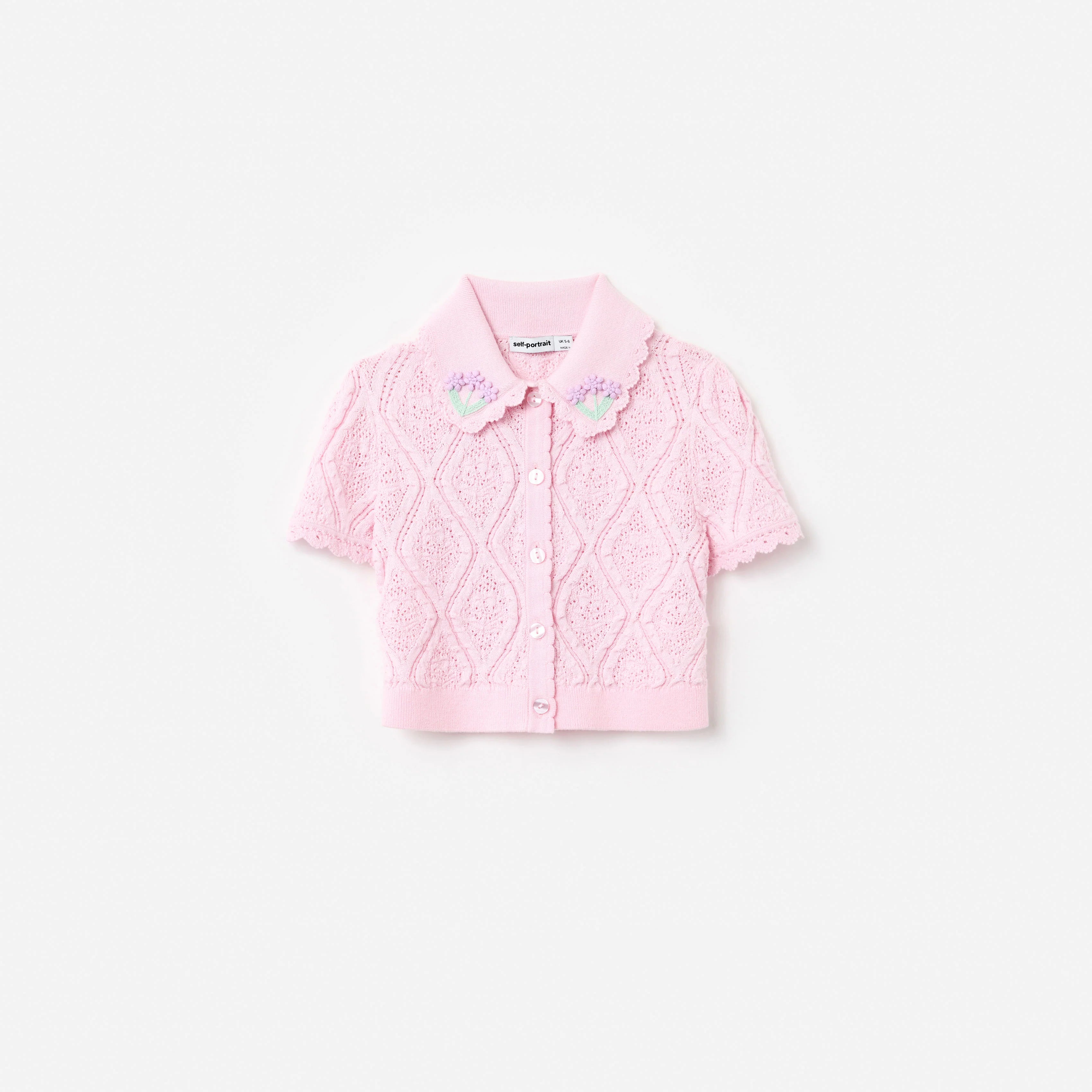 Pink Flower Embroidered Knit Top