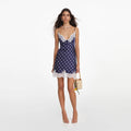 Navy Polka Dot Satin Mini Dress