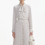 Cream Polka Dot Satin Midi Dress