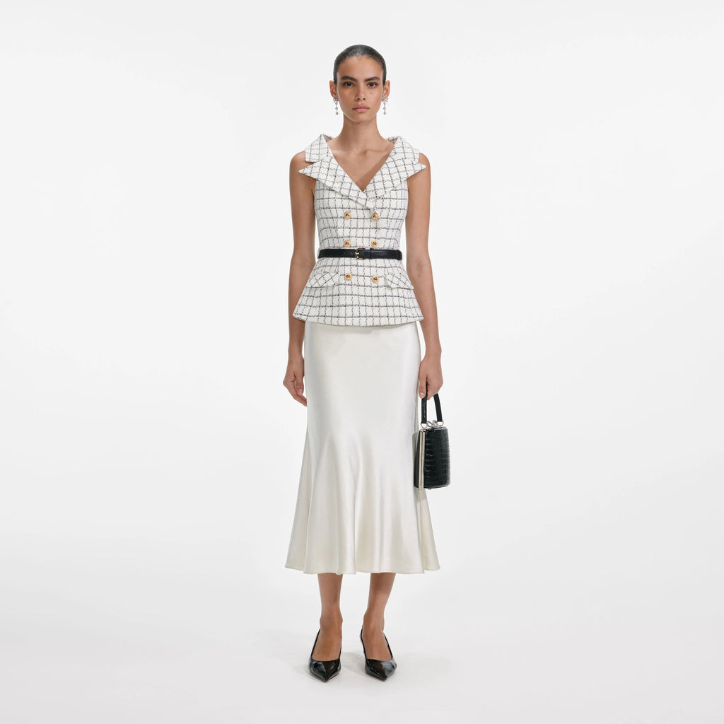 Check Boucle Midi Dress
