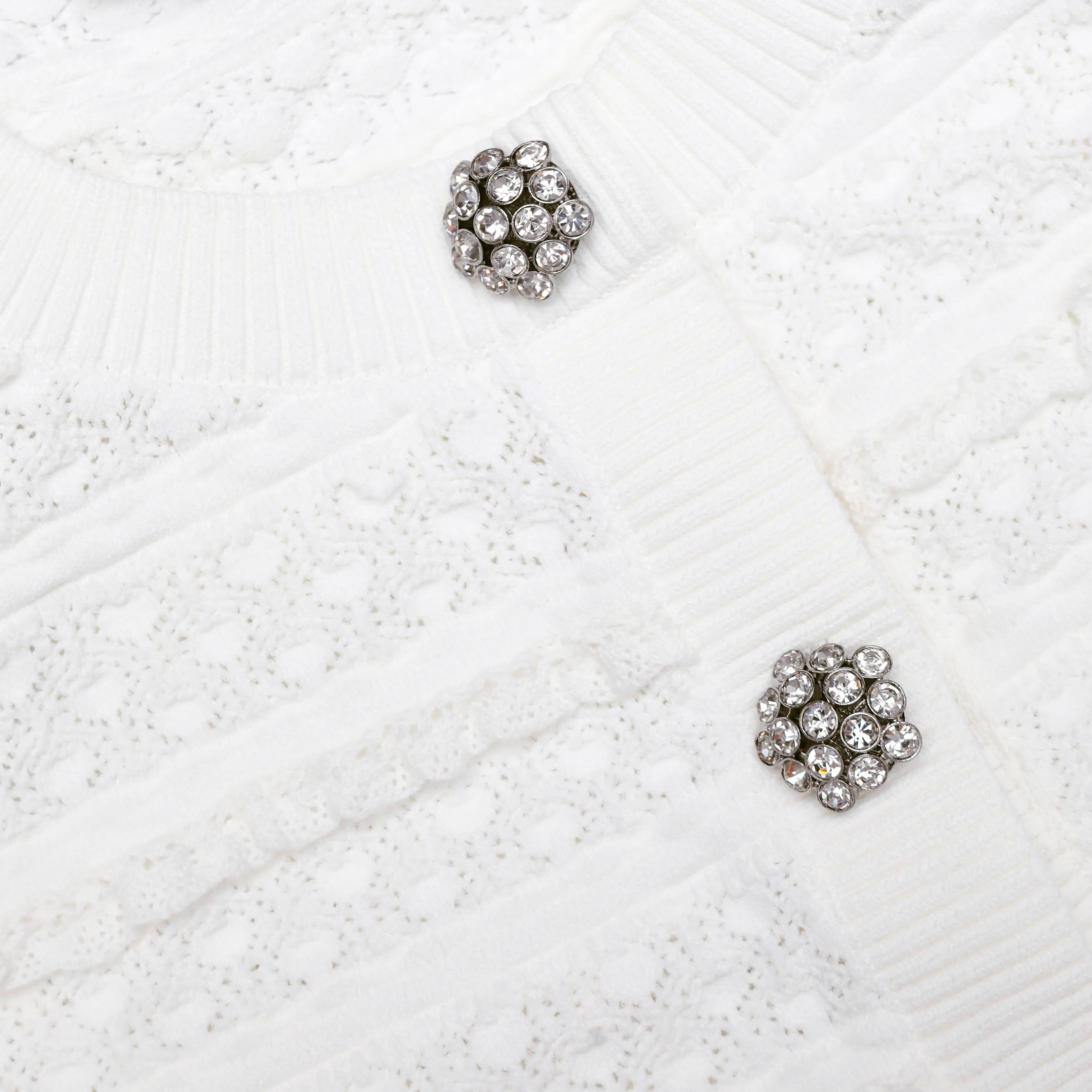 White Pointelle Diamante Cardigan