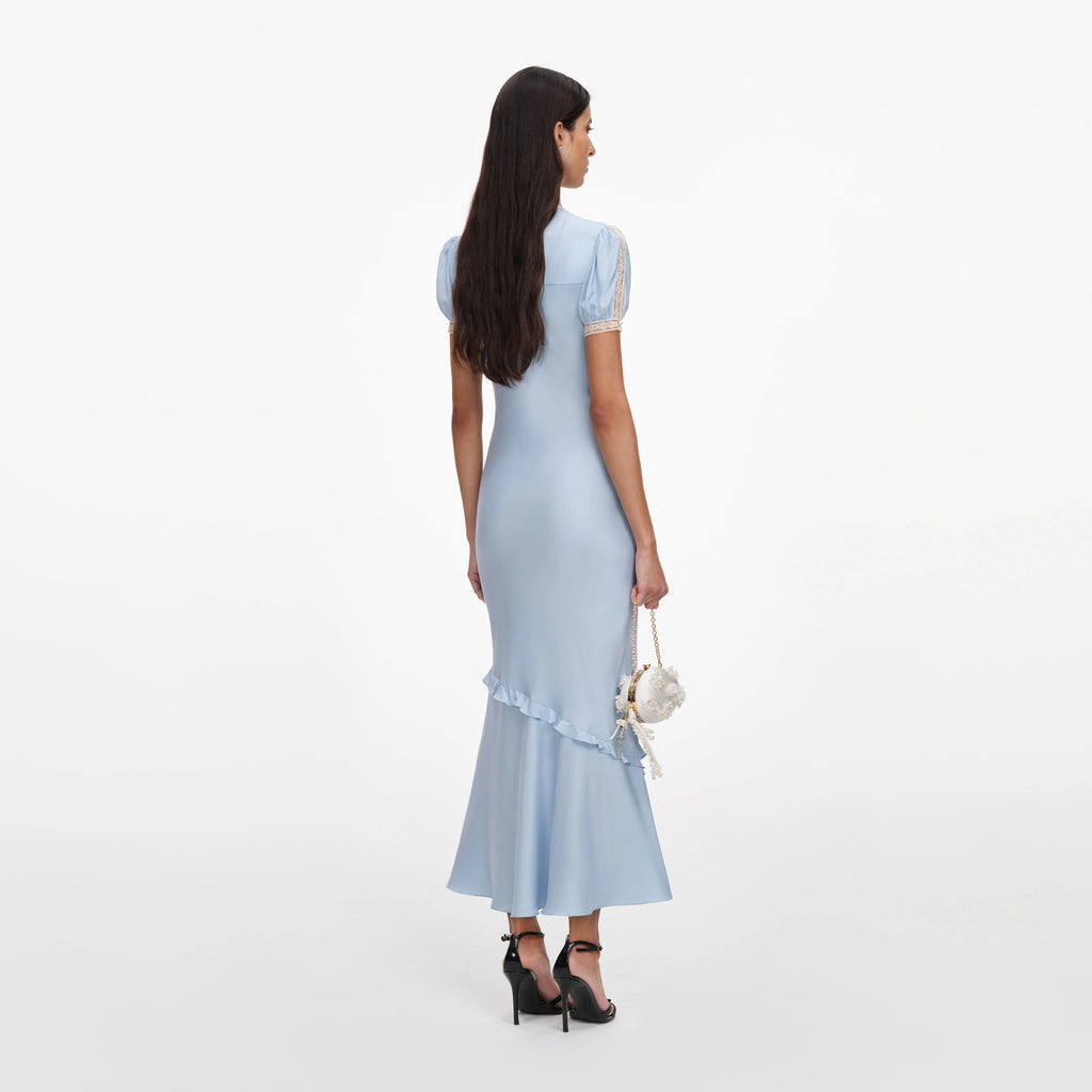 Blue Viscose Lace Midi Dress