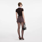 Brown Viscose Knit Short Sleeve Top