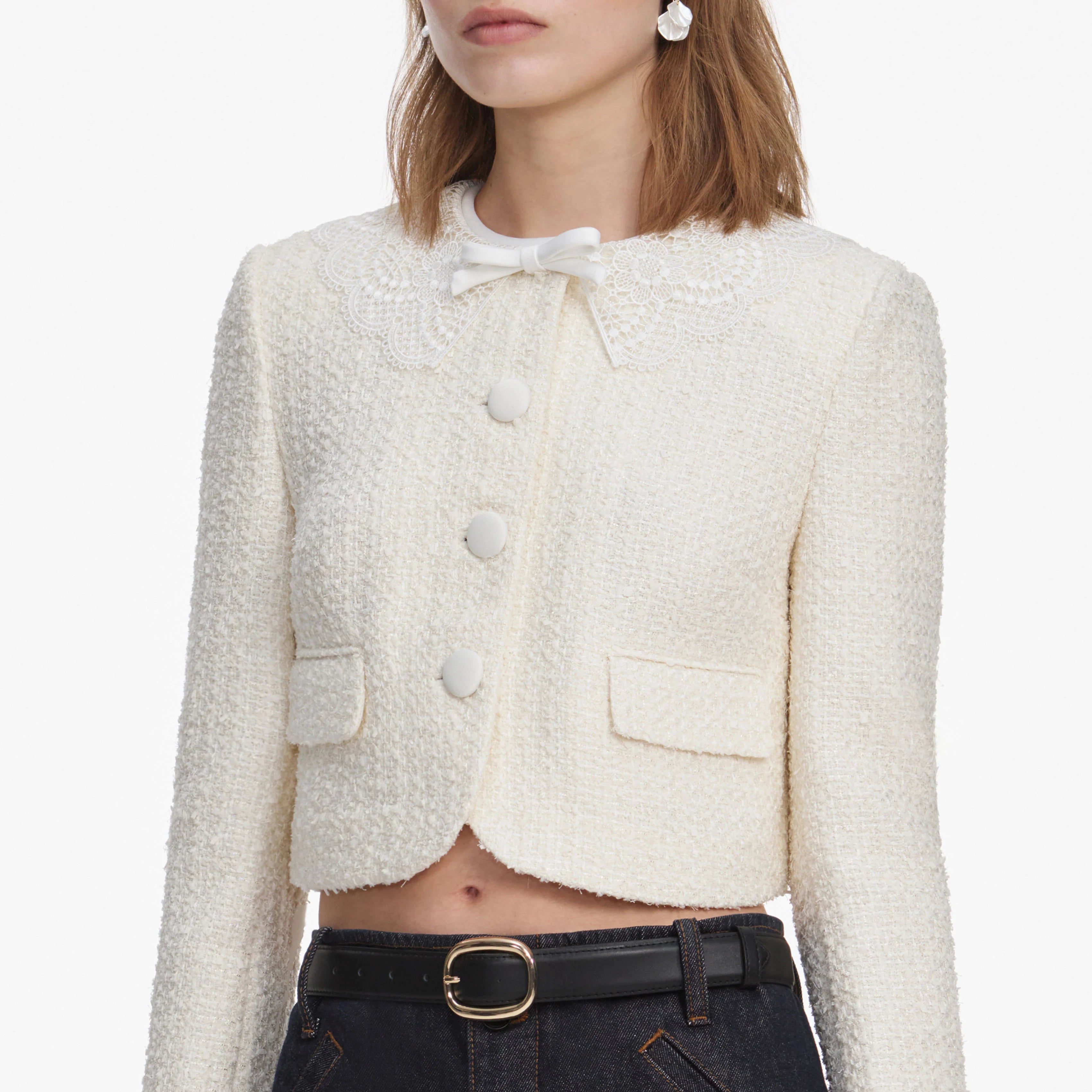 Cream Boucle Lace Collar Jacket