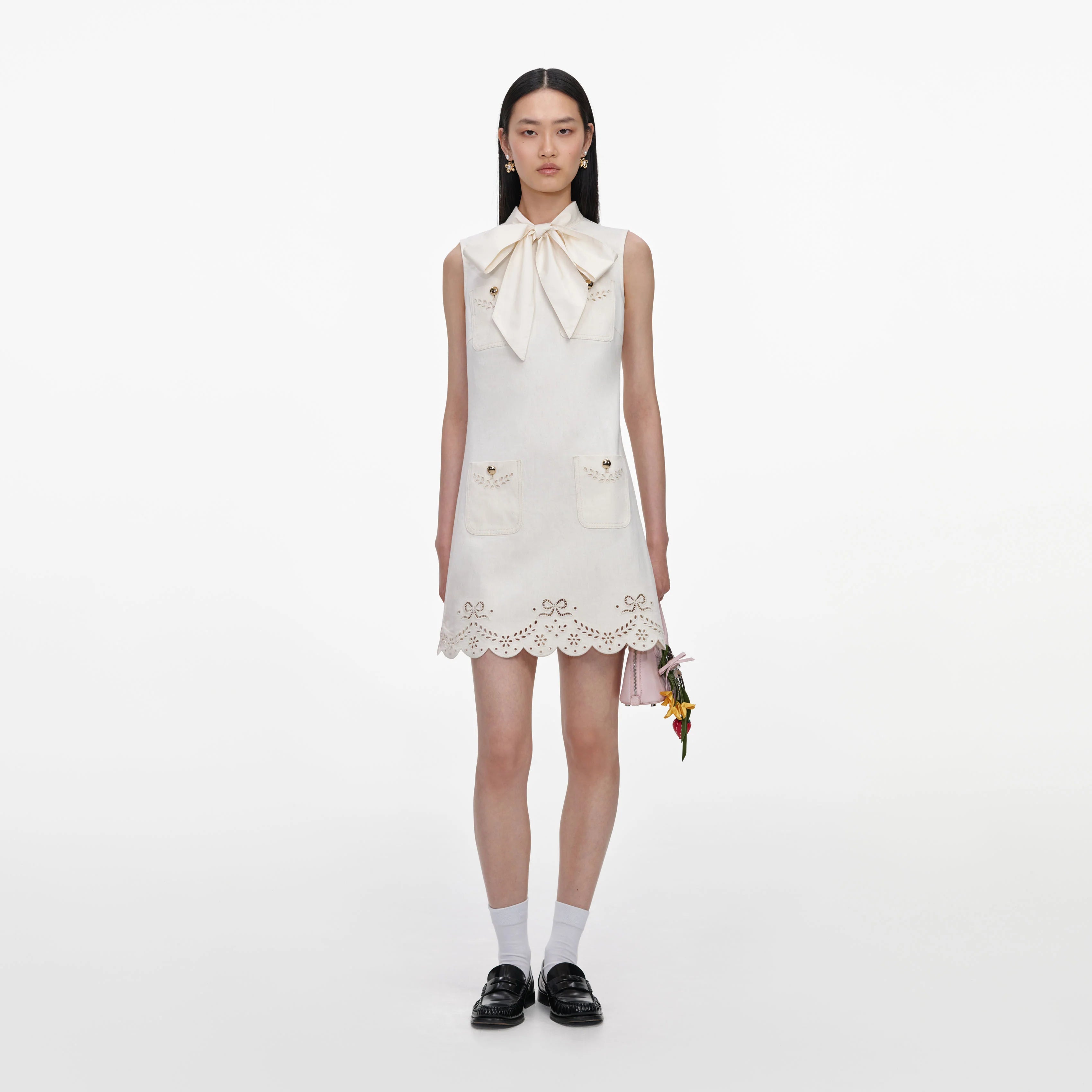 Cream Broderie Denim Mini Dress