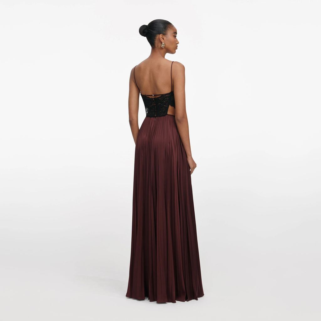 Brown Satin Lace Maxi Dress