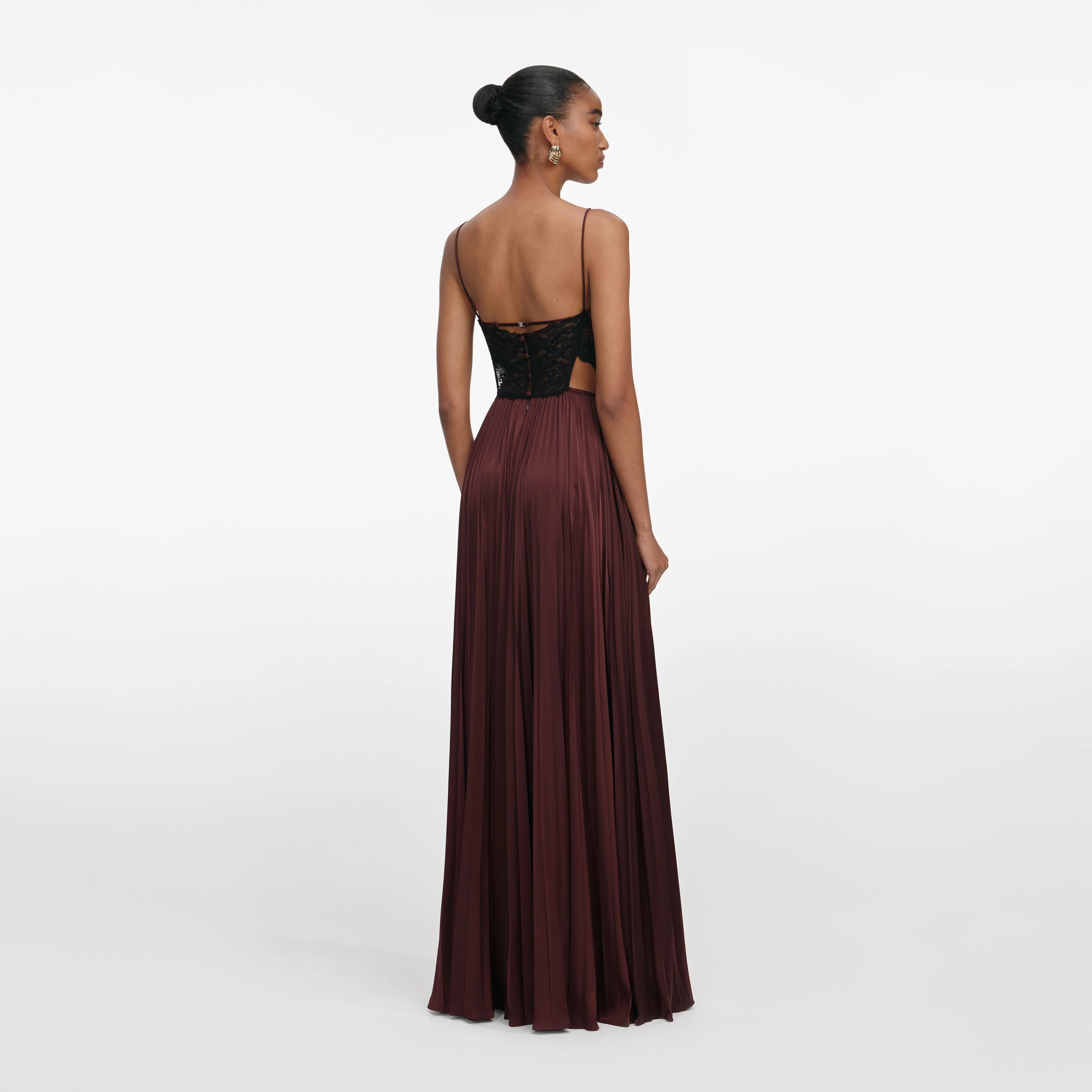 Brown Satin Lace Maxi Dress