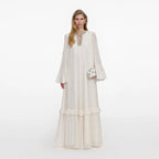 Cream And Gold Chiffon Maxi Dress