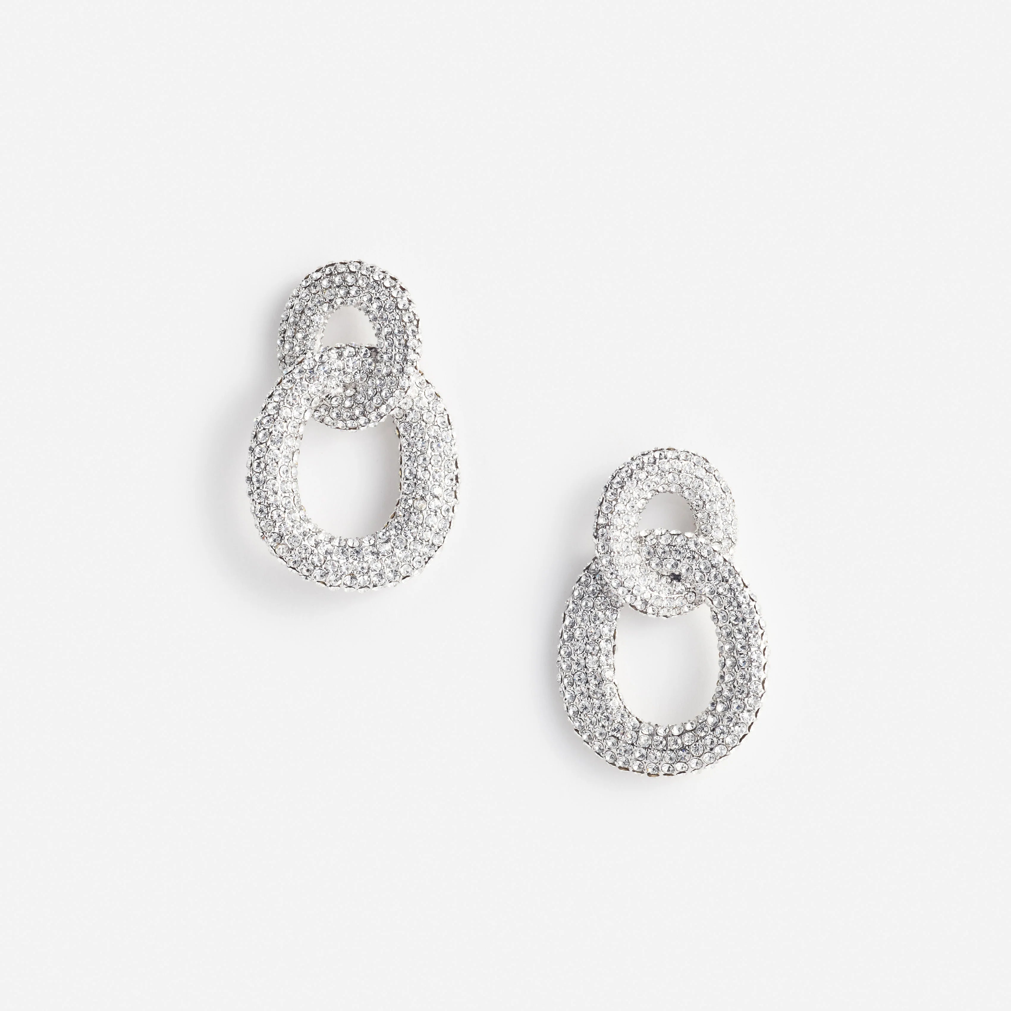 Silver Crystal Link Earrings