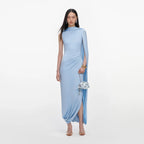 Blue Jersey Draped Maxi Dress