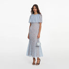Blue Lace Cape Midi Dress