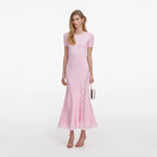Pink Knit Lace Insert Midi Dress