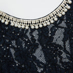 Navy Lace Embellished Midi Dress