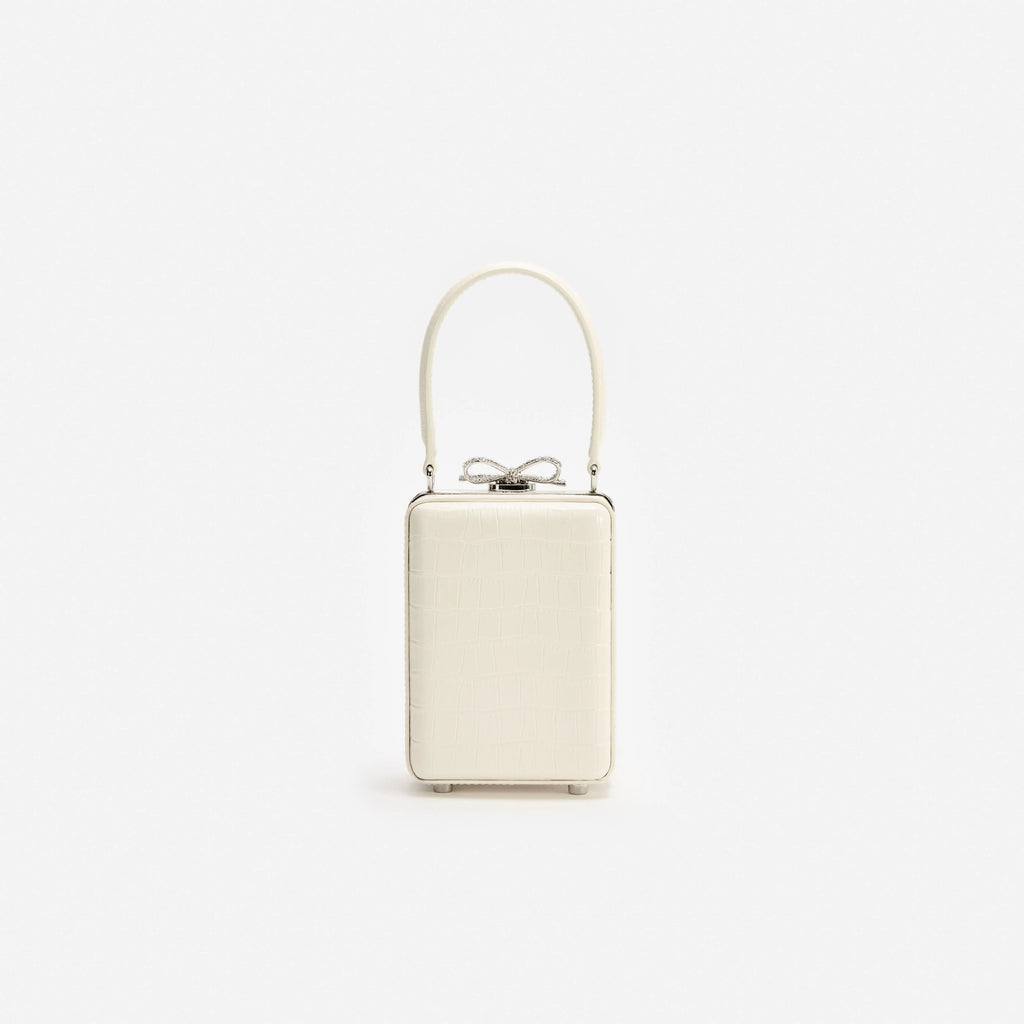 Cream Croc Leather Micro Bag